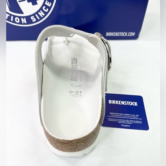 **SOLD**    Birkenstock Big Buckle Gizeh White Leather 39 Regular Women 8 Men 6 - Picture 6 of 16